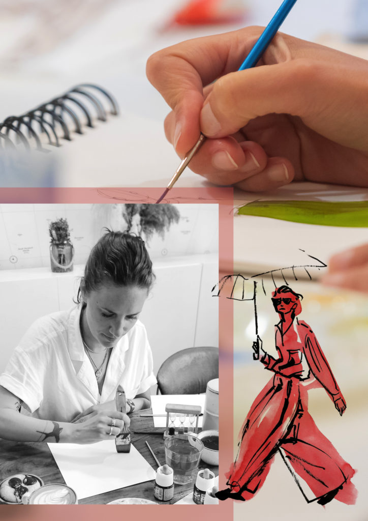 Professional live sketch artist providing on-site fashion portraits for corporate event entertainment and experiential marketing.